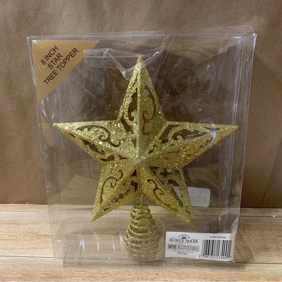 New! Kurt S Adler Star Christmas Tree Topper 8” Gold Glitter 5 Point - Picture 10 of 10
